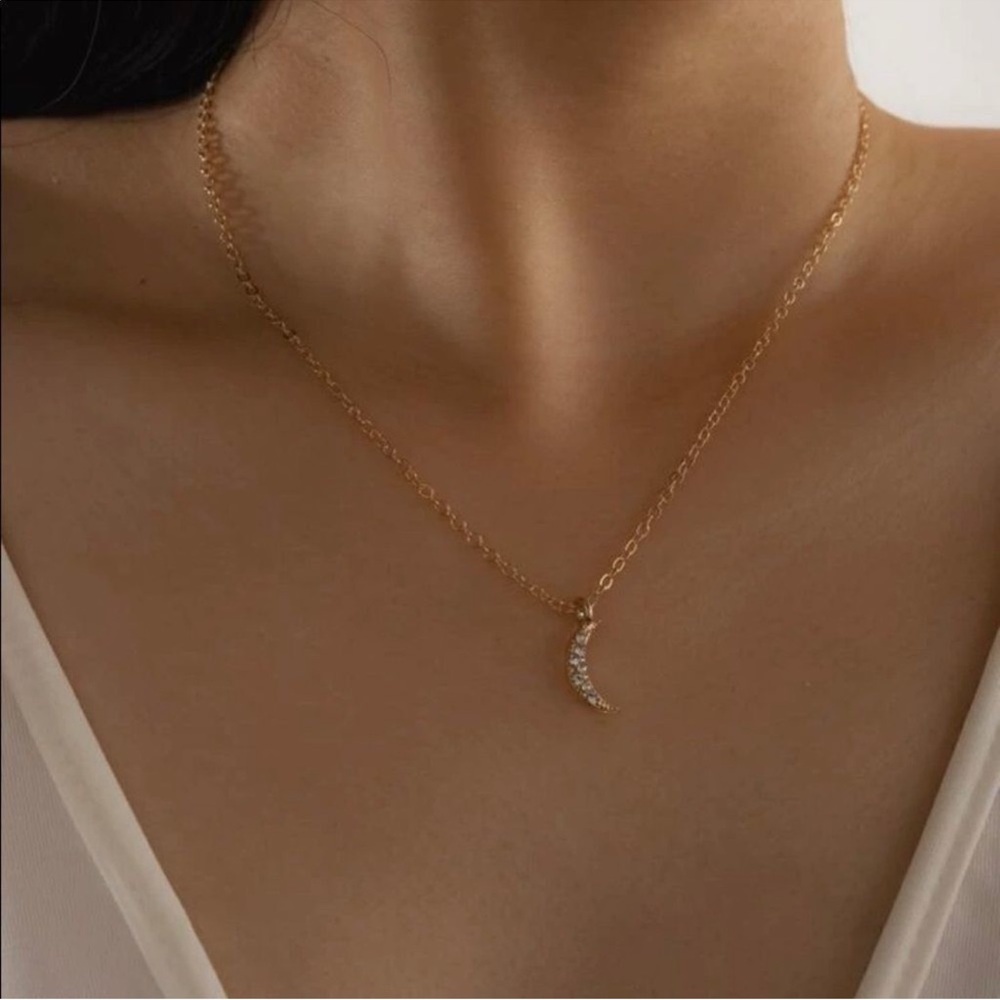 Gold Rhinestone Moon Necklace